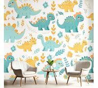 Papier Peint 3D Jaune-Vert Dinosaure À Fleurs 450X300Cm Poster Geant Mural Panoramique Peinture Murale Interieur Animaux De Dessins Animés Pour Salon Chambre À Coucher D'Enfant Maison Décoration