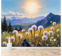Papier Peint 3D Lever De Soleil Pissenlits Montagnes Forêt De Pins Paysage | Fresques Murales et Créatives Décoration D'intérieur Pour le Bureau Salon la Chambre Coucher Canapé Mural de Luxe-400cm×280cm