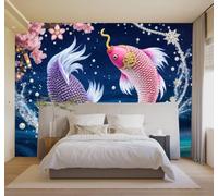 Papier Peint 3D Luxe Créativité Perles Petits Poissons Fleurs De Cerisier | Autocollants Décoratifs Haut de Gamme Adaptés à Tous les Murs Des Restaurants Canapés Salons et Chambres Coucher-350cm×256cm