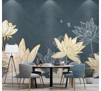 Papier Peint 3D Luxe Discret Doré Lignes Fleurs Papillons | Une Texture Soyeuse et Luxueuse Intissé Idéale Pour la Salle à Manger le Salon Chambre Bureau Canapé Mur Derrière-400cm×280cm