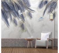 Papier Peint 3D Minimaliste Bleu Plumes Oiseaux En Vol Imitation Marbre | Facile à Installer Cette Décoration Luxueuse Est Idéale Pour un Bureau Salon une Chambre ou Mur Derrière le TV-250cm×170cm