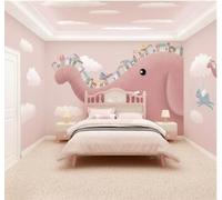Papier Peint 3D Minimaliste Cartoon Rose Éléphant Maison | Facile à Installer Cette Décoration Luxueuse Est Idéale Pour un Bureau Salon une Chambre ou Mur Derrière le TV-300cm×210cm