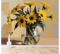 Papier Peint 3D Minimaliste En Relief Bouquet Jaune Vase En Verre Art | Fresques Murales et Créatives Décoration D'intérieur Pour le Bureau Salon la Chambre Coucher Canapé Mural de Luxe-430cm×300cm