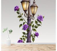 Papier Peint 3D Minimaliste Rétro Lampadaire Rose Violette Feuilles Vertes | Autocollants Décoratifs Haut de Gamme Adaptés à Tous les Murs Des Restaurants Canapés Salons et Chambres Coucher-400cm×280cm