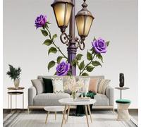 Papier Peint 3D Minimaliste Rétro Lampadaire Rose Violette Feuilles Vertes | Fresques Murales et Créatives Décoration D'intérieur Pour le Bureau Salon la Chambre Coucher Canapé Mural de Luxe-200cm×140cm