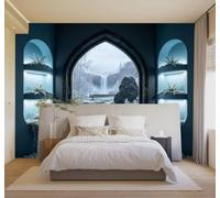 Papier peint 3D Montagnes Cascade Arcade En Pierre Paysage Hivernal | Textures Décoratives et Luxueuses Idéales Pour Les Bureaux Espaces de Travail Maisons Chambres Salons et Murs Tv-400cm×280cm