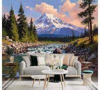 Papier peint 3D Montagnes Enneigées Rivières Forêts De Pins Paysages | Textures Décoratives et Luxueuses Idéales Pour Les Bureaux Espaces de Travail Maisons Chambres Salons et Murs Tv-400cm×280cm