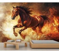 Papier peint 3D motif cheval, feu de guerre, pour salon, chambre à coucher, arrière-plan TV, hôtel, bar - 366 x 254 cm