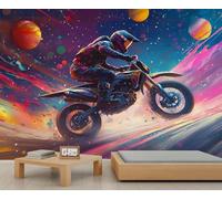 Papier peint 3D motif moto, planète, motos tout-terrain pour salon, chambre à coucher, étude, fond de télévision - 250 x 175 cm