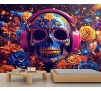 Papier peint 3D motif tête de mort bleue, décoration murale de style mexicain pour chambre d'enfant, salon, chambre à coucher, canapé, arrière-plan TV - 400 x 280 cm