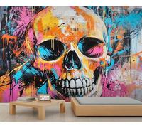 Papier peint 3D motif tête de mort, graffiti, art de rue pour salon, chambre à coucher, arrière-plan TV, hôtel, bar, décoration - 400 x 280 cm