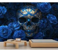 Papier peint 3D motif tête de mort, rose bleue, décoration murale sur le thème de l'horreur pour salon, chambre à coucher, arrière-plan TV, bureau, 400 x 280 cm