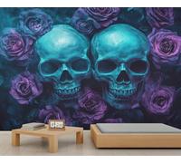 Papier peint 3D motif tête de mort, rose violette, papier peint pour salon, chambre à coucher, étude, arrière-plan TV - 390 x 260 cm