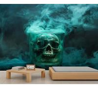 Papier peint 3D motif tête de mort, squelette - Thème horreur - Pour salon, chambre à coucher, bureau, hôtel, bar, plafond - 350 x 256 cm