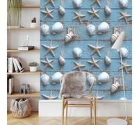 Papier Peint 3D Motifs Texture éToile Mer Coquillages Planche Durable Résistant à l'Eau et Nettoyage Facile Idéal pour Salon Chambre Bureau ou Salle de Jeux Tapisserie Adhésive 53 cm x 1000 cm