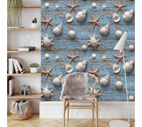 Papier Peint 3D Motifs Texture éToile Mer Coquillages Planche Durable Résistant à l'Eau et Nettoyage Facile Idéal pour Salon Chambre Bureau ou Salle de Jeux Tapisserie Adhésive 44 cm x 1000 cm