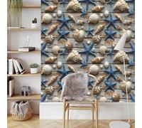 Papier Peint 3D Motifs Texture éToile Mer Coquillages Planche Durable Résistant à l'Eau et Nettoyage Facile Idéal pour Salon Chambre Bureau ou Salle de Jeux Tapisserie Adhésive 53 cm x 1000 cm