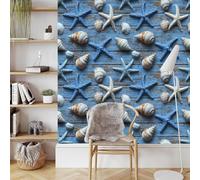 Papier Peint 3D Motifs Texture éToile Mer Coquillages Planche Durable Résistant à l'Eau et Nettoyage Facile Idéal pour Salon Chambre Bureau ou Salle de Jeux Tapisserie Adhésive 53 cm x 1000 cm