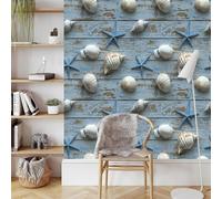 Papier Peint 3D Motifs Texture éToile Mer Coquillages Planche Durable Résistant à l'Eau et Nettoyage Facile Idéal pour Salon Chambre Bureau ou Salle de Jeux Tapisserie Adhésive 44 cm x 1000 cm