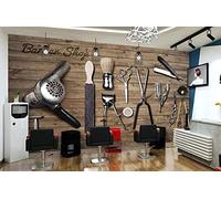 Papier Peint 3D Mural Nostalgique Rétro Panneau De Bois Coiffeur Barbier Coiffeur Decal Bureau Décoration Mura Papier Peint 3D Salon Tv Salle De Séjour Chambre À Coucher Mural Enfant-300cm×210cm