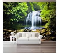 Papier Peint 3D Nature Cascade Rochers Parc 400 x 280 cm Panoramique Peinture Murale Interieur pour Salon Chambre à Coucher D'Enfant Maison Décoration Murale Coloré