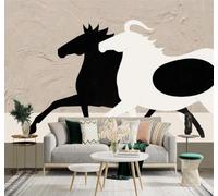 Papier Peint 3D Noir Et Blanc Abstrait Minimaliste Cheval Au Galop Art | Autocollants Décoratifs Haut de Gamme Adaptés à Tous les Murs Des Restaurants Canapés Salons et Chambres Coucher-430cm×300cm
