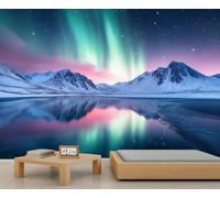 Papier peint 3D Northern Lights - Décoration murale Aurore - Paysage naturel pour salon, chambre à coucher, bureau, hôtel, bar, plafond - 390 x 260 cm