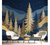 Papier Peint 3D Or Bleu Pins Sur Les Sommets Des Montagnes 200X140Cm Poster Mural Panoramique Peinture Murale Interieur Paysages À La Mode Pour Salon Chambre À Coucher D'Enfant Maison Décoration