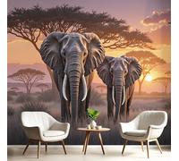 Papier Peint 3D Orange Noir Éléphant Au Coucher Du Soleil 300X210Cm Poster Geant Mural Panoramique Peinture Murale Interieur Animaux Des Prairies Pour Salon Chambre À Coucher D'Enfant Décoration