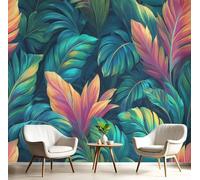 Papier Peint 3D Orange-Vert Feuilles De Palmier Denses 150X105Cm Poster Geant Mural Panoramique Peinture Murale Interieur Plantes Tropicales Pour Salon Chambre À Coucher D'Enfant Maison Décoration
