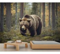 Papier peint 3D ours de la forêt, papier peint animaux féroces pour salon, chambre à coucher, étude, arrière-plan TV - 350 x 256 cm