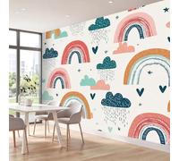 Papier Peint 3D Panoramique Amour 300 x 210 cm, Papier Peint Intissé Mural Gouttes De Pluie En Forme De Cœur & Nuages pour Salon Chambre Canapé TV Fond Décoration Intérieure