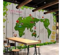 Papier Peint 3D Panoramique Grande Carte Du Monde Intissé Poster Tableaux Muraux Vert Maps International Tapisserie Photo pour Salon Chambre D'Enfant Restaurant Couloir TV Fond Décor Mural 350x256 cm