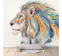 Papier Peint 3D Panoramique Lion Intissé Papier Peint 450 × 315 cm Lion Animal Fantastique Géométrique Photo Mural Moderne Poster XXL, Pour Salon Chambre Tv Fond Murale Décoration