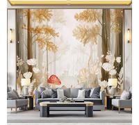 Papier Peint 3D Panoramique, Motif Paysage forestier champignon arbres fleurs sauvage Papier Peint Poster, Coloré Muraux Photo Pour Salon Chambre Restaurant Couloir Tv Fond Décor Mural 200 x 140 cm