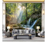 Papier Peint 3D Panoramique, Motif Paysages naturels cascades forêts arbres Papier Peint Poster, Coloré Muraux Photo Pour Salon Chambre Restaurant Couloir Tv Fond Décor Mural 250 x 175 cm