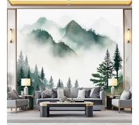 Papier Peint 3D Panoramique, Motif Peinture à l'encre oriental montagnes nuages brume Papier Peint Poster, Coloré Muraux Photo Pour Salon Chambre Restaurant Couloir Tv Fond Décor Mural 400 x 280 cm