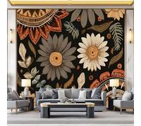 Papier Peint 3D Panoramique, Motif Style art populaire Symboles tribaux Fleurs Papier Peint Poster, Coloré Muraux Photo Pour Salon Chambre Restaurant Couloir Tv Fond Décor Mural 200 x 140 cm