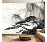 Papier Peint 3D Panoramique Mural, Paysage Plantes Et Fleurs Papier Peint Intissé Poster 350 x 256 cm Décoration Fresque Murale Salon Chambre, Pins Traditionnels À L'Encre D'Asie De L'Est