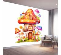 Papier Peint 3D Panoramique Mural, Plantes De Dessins Animés Champignons Fleurs Papier Peint en Tissus non tissés Poster 350 x 256 cm Décoration Murale Salon Chambre, Brun