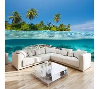 Papier Peint 3D Panoramique OcéAn Tortue de Mer îLe Des Maldives Intissé Murale Tapisserie Bleu pour Salon Chambre Restaurant Couloir TV Fond Décor Mural 250x175cm