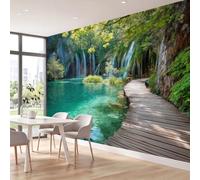 Papier Peint 3D Panoramique Plante 250 x 175 cm, Papier Peint Intissé Mural Cascade Rustique & Promenade En Bois pour Salon Chambre Canapé TV Fond Décoration Intérieure