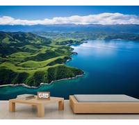 Papier peint 3D paysage naturel, peinture murale îles, forêt verte pour locataires, salon, chambre à coucher, couloir, arrière-plan TV - 350 x 256 cm