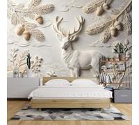 Papier Peint 3D Pour Chambre À Coucher 60X42 Pouces Motif Cerf En Relief 3D Nature Et Forêt Décoration Murale Pour Chambre Salon Chalet Ou Maison Motif Animal Et Botanique 150X105Cm/60X42 Pouces