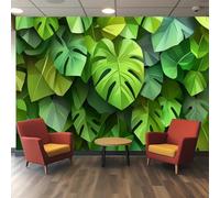 Papier peint 3D Pwallpaper - Feuille de Monstera géométrique moderne avec motif abstrait de triangles hexagones imbriqués, Revêtement mural botanique texturé po