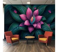 Papier peint 3D Pwallpaper - Flore tropicale Orchidées Feuilles de bananier Oiseaux de paradis, Motif botanique symétrique Papier peint polyester pour décoration
