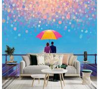 Papier peint 3D Quai Romantique Couple Sous Un Parapluie Vue Sur La Mer | Textures Décoratives et Luxueuses Idéales Pour Les Bureaux Espaces de Travail Maisons Chambres Salons et Murs Tv-200cm×140cm
