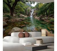 Papier peint 3D représentant des rochers, des cascades et des forêts naturelles, fresque murale en tissu de soie, idéale pour une chambre, un salon ou un mur derrière une télévision, 150 cm x 105 cm