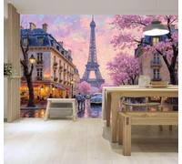 Papier Peint 3D Rétro Architecture Rue Cerisiers En Fleurs Roses Café | Autocollants Décoratifs Haut de Gamme Adaptés à Tous les Murs Des Restaurants Canapés Salons et Chambres Coucher-430cm×300cm