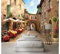 Papier Peint 3D Rétro Architecture Urbaine Paysage Urbain Café Restaurant | Facile à Installer Cette Décoration Luxueuse Est Idéale Pour un Bureau Salon une Chambre ou Mur Derrière le TV-400cm×280cm